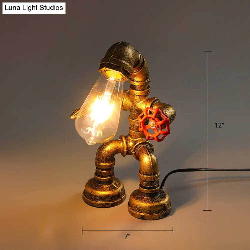 Industrial Pipe Style Night Light Table Lamp Wrought Iron Accent In Bronze