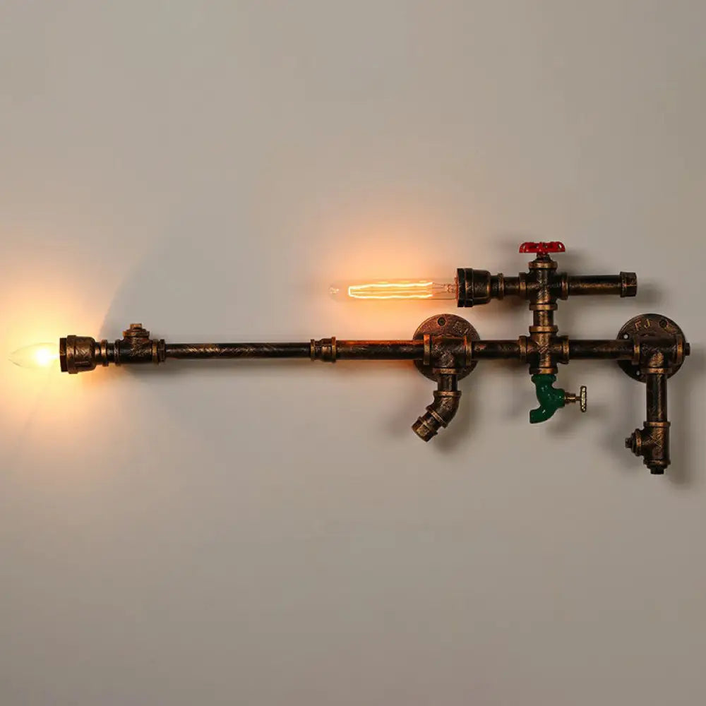 Industrial Pipe Wall Mount Light With Wrought Iron Sconce - 2 Head Rustic Lighting Rust / Gun