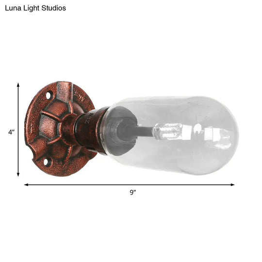 Industrial Pipe Wall Sconce: Clear Glass & Weathered Copper Finish 1-Light Capsule Lighting