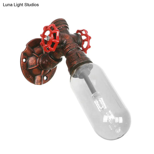 Industrial Pipe Wall Sconce: Clear Glass & Weathered Copper Finish 1-Light Capsule Lighting