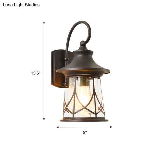 Industrial Porch Sconce With Seeded Glass Lantern Shade And One Bulb