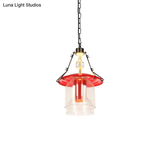 Industrial Red Glass Pendant Lighting Fixture 1 Light Cylinder/Cone Hanging Ceiling 12’/19.5