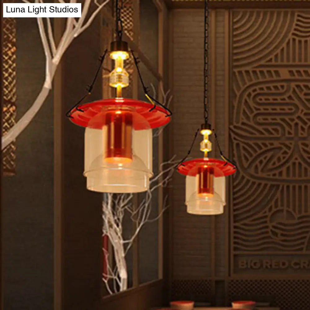 Industrial Red Glass Pendant Lighting Fixture 1 Light Cylinder/Cone Hanging Ceiling 12’/19.5