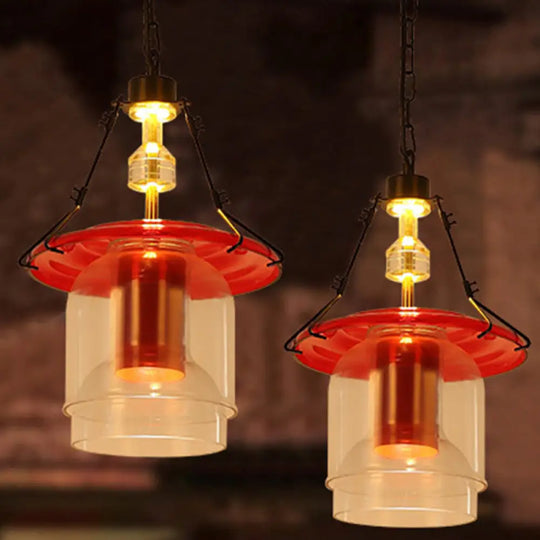 Industrial Red Glass Pendant Lighting Fixture 1 Light Cylinder/Cone Hanging Ceiling 12’/19.5 / 12’