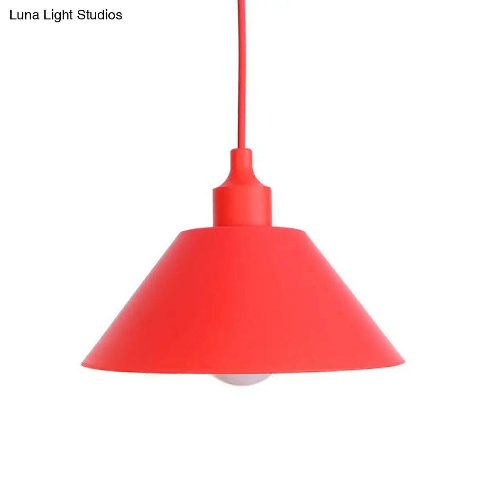 Industrial Red Iron Hanging Lamp Kit - Single Tapered/Cage/Flared Ceiling Pendant Light For Living