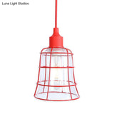 Industrial Red Iron Hanging Lamp Kit - Single Tapered/Cage/Flared Ceiling Pendant Light For Living