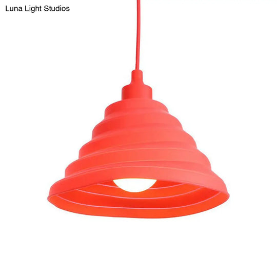 Iron Hanging Lamp Kit - Red Industrial Tapered/Cage/Wide Flared Pendant Light For Living Room