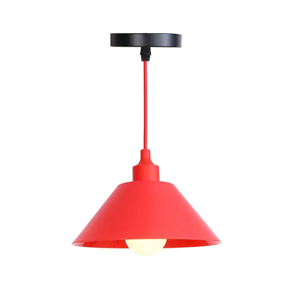 Industrial Red Iron Hanging Lamp Kit - Single Tapered/Cage/Flared Ceiling Pendant Light For Living