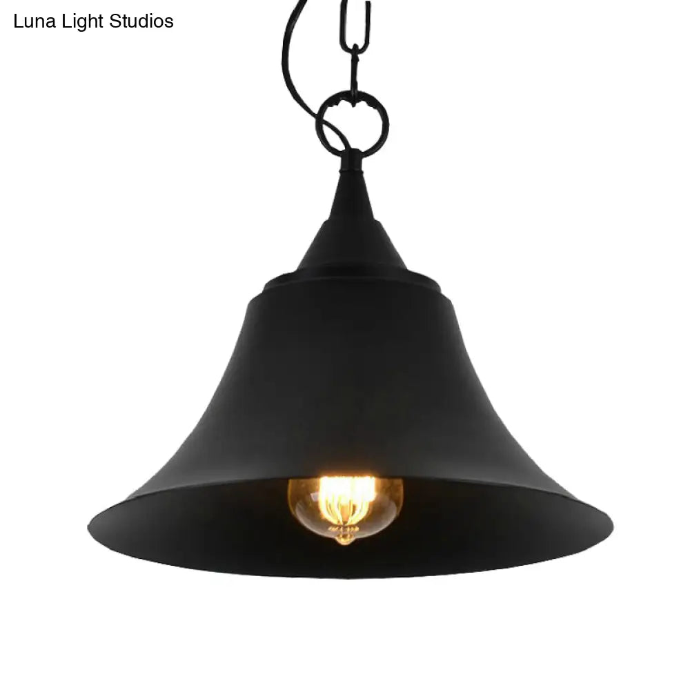 Industrial Restaurant Pendant Light With Bell Iron Shade - Black