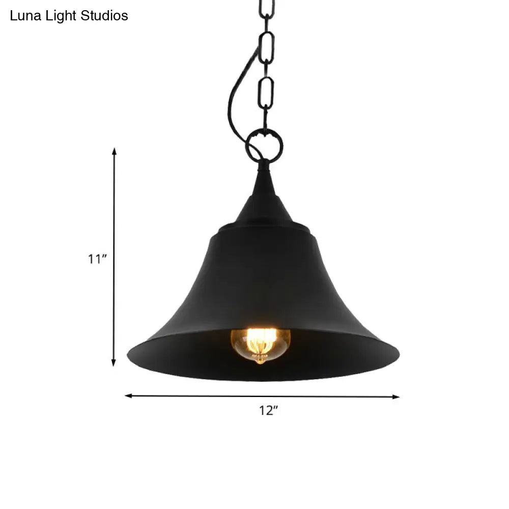 1-Head Black Iron Pendant Light With Industrial Bell Shade For Restaurant Down Lighting