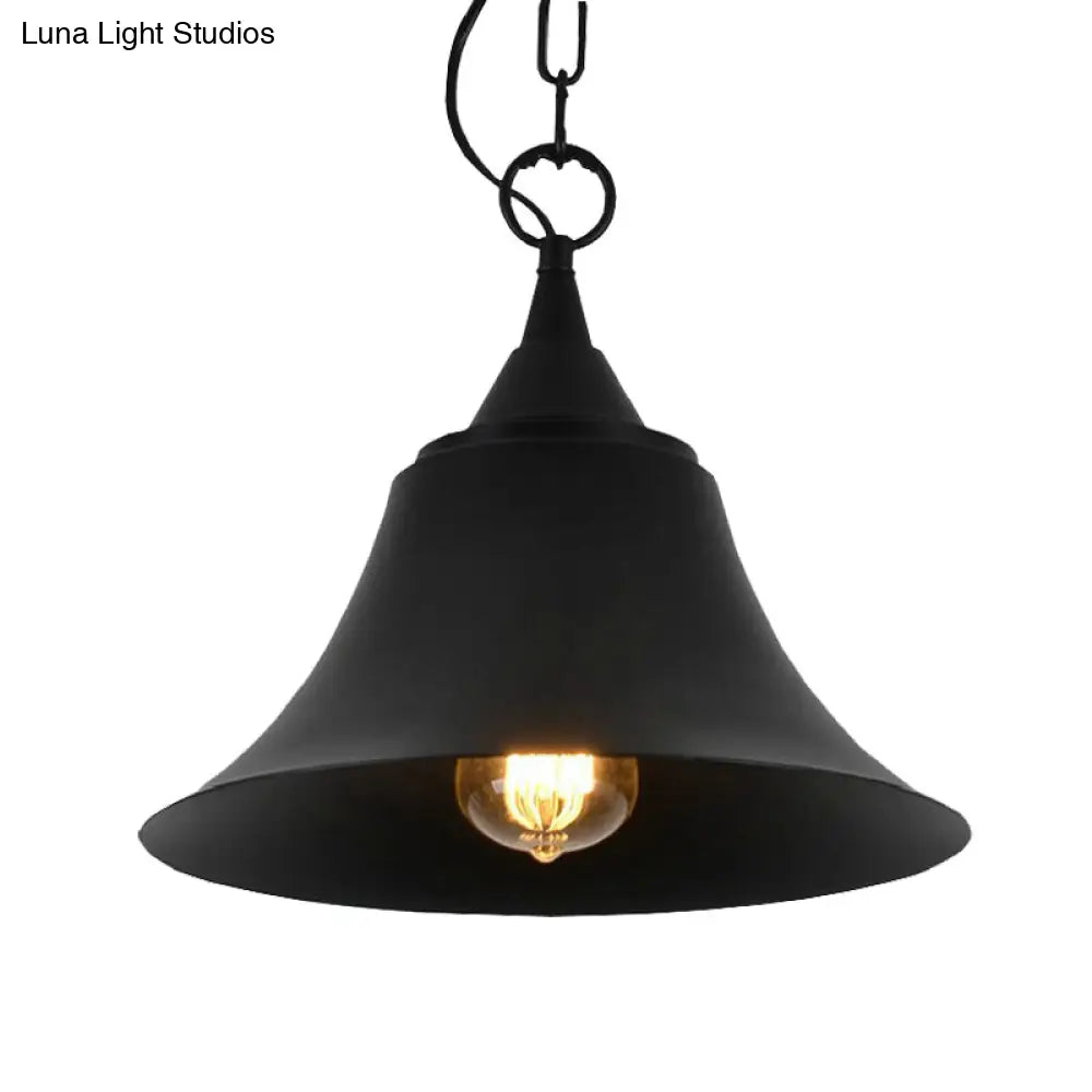 1-Head Black Iron Pendant Light With Industrial Bell Shade For Restaurant Down Lighting