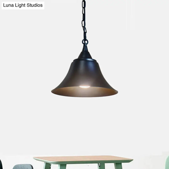 1-Head Black Iron Pendant Light With Industrial Bell Shade For Restaurant Down Lighting