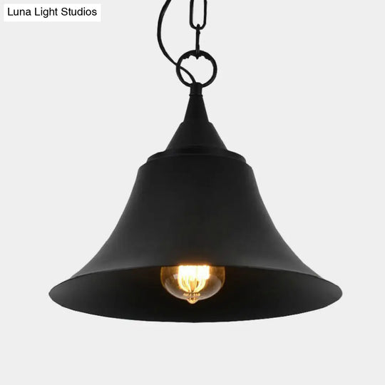 1-Head Black Iron Pendant Light With Industrial Bell Shade For Restaurant Down Lighting