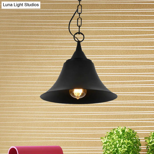 1-Head Black Iron Pendant Light With Industrial Bell Shade For Restaurant Down Lighting