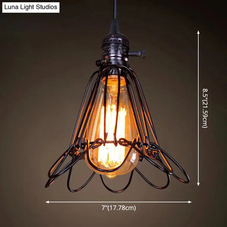 Industrial Retro 1-Light Pendant With Metal Cage For Bar - Hang In Style!