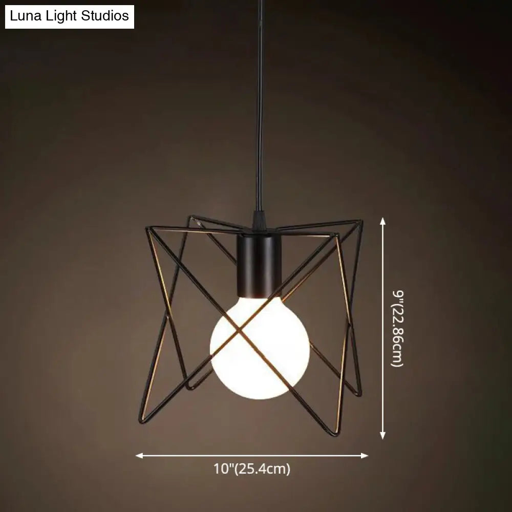 Industrial Retro Hanging Pendant Light Fixture With Caged Design For Bars - Single Metallic