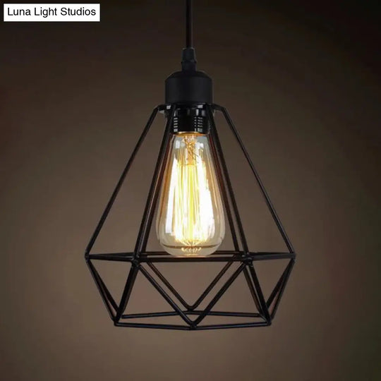 Industrial Retro Hanging Pendant Light Fixture With Caged Design For Bars - Single Metallic Black /