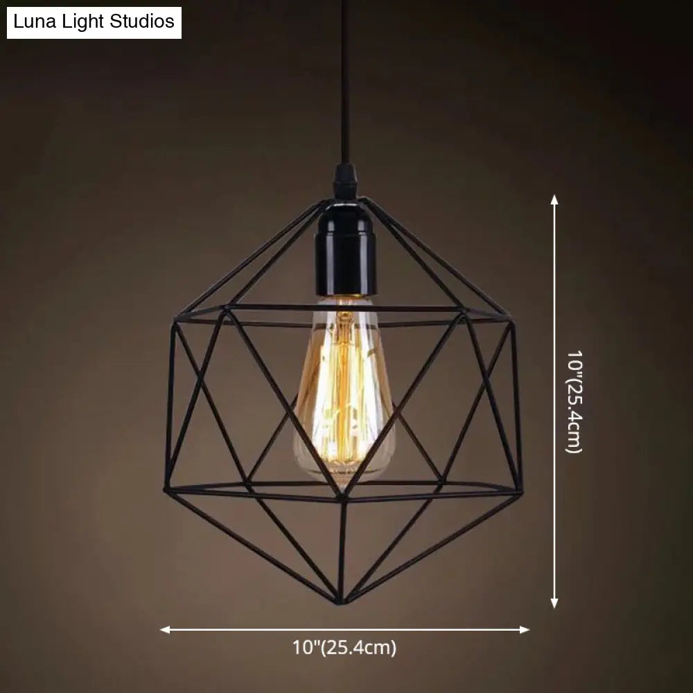 Industrial Retro Hanging Pendant Light Fixture With Caged Design For Bars - Single Metallic