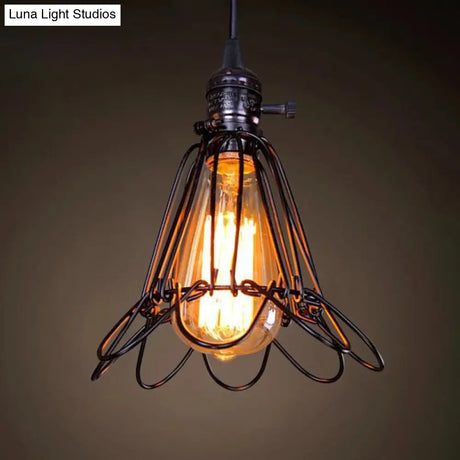 Industrial Retro 1-Light Pendant With Metal Cage For Bar - Hang In Style!