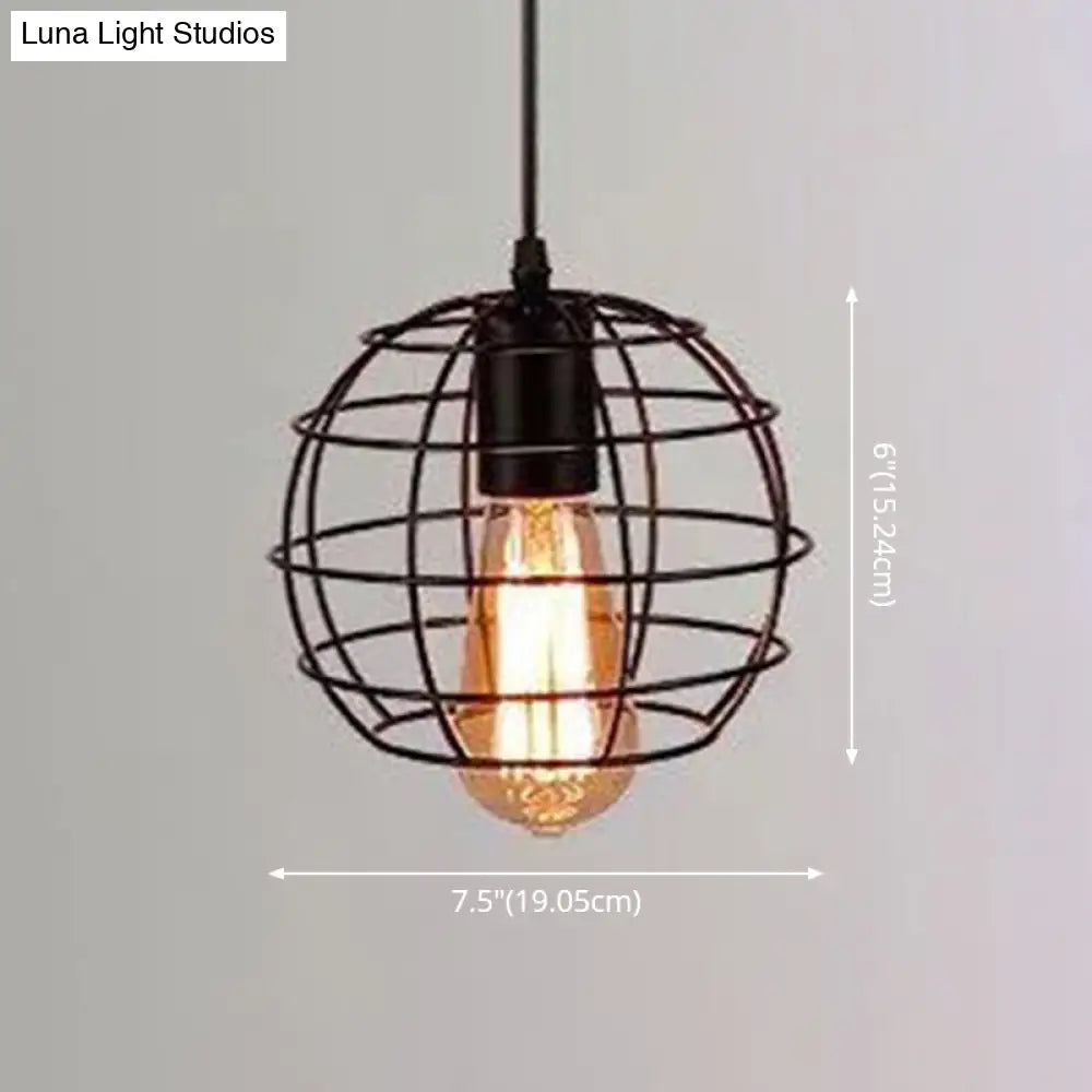 Industrial Retro Hanging Pendant Light Fixture With Caged Design For Bars - Single Metallic