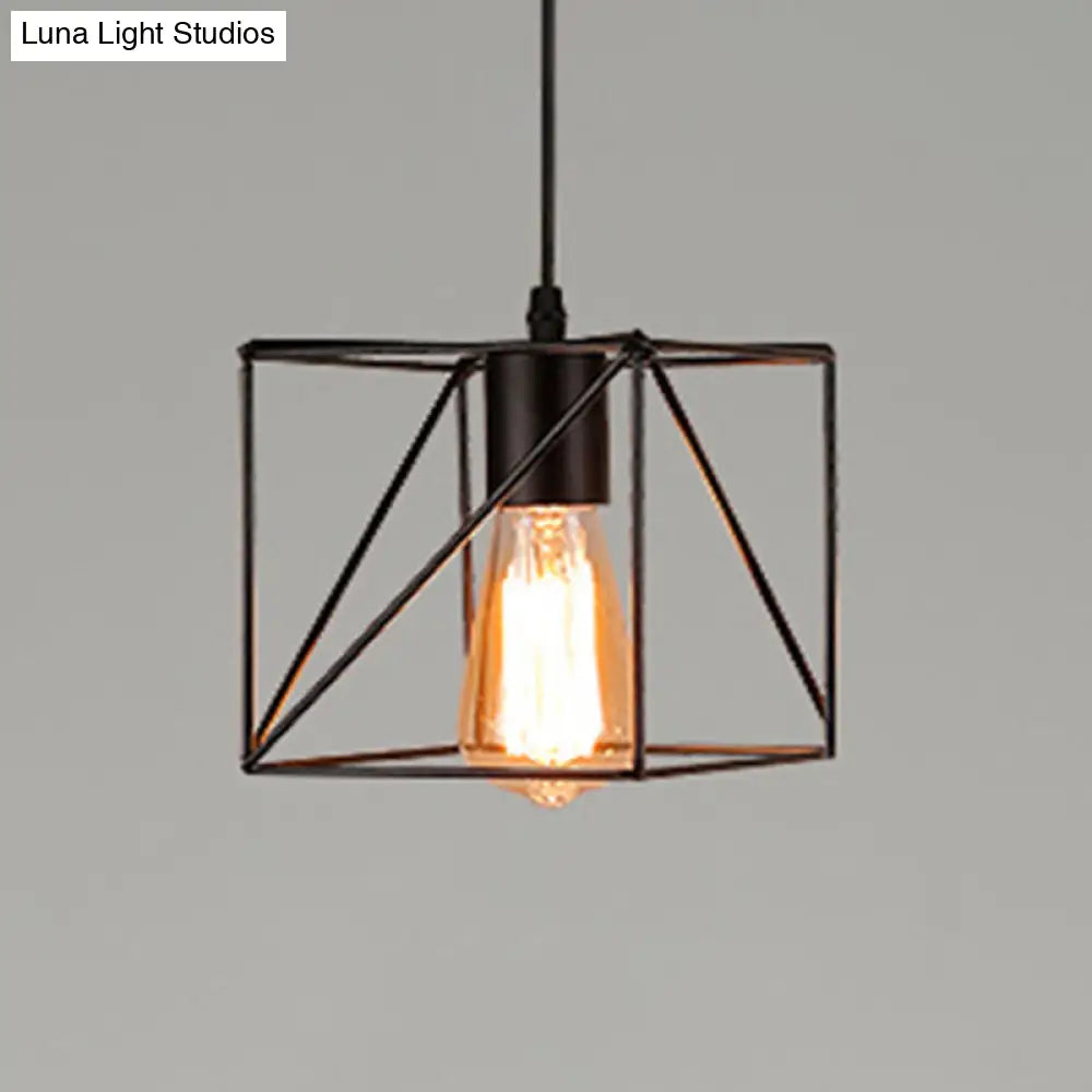 Industrial Retro Hanging Pendant Light Fixture With Caged Design For Bars - Single Metallic Black /