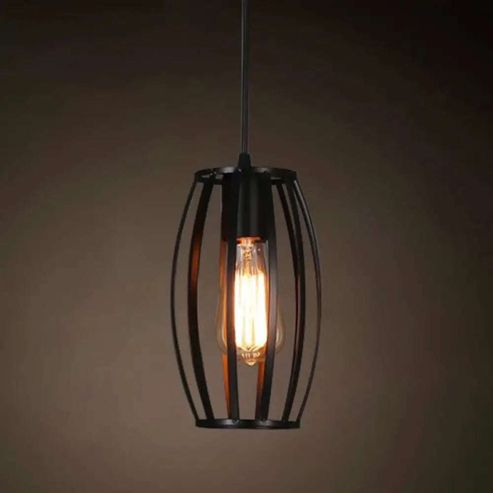 Industrial Retro 1-Light Pendant With Metal Cage For Bar - Hang In Style! Black / Barrel