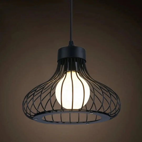 Industrial Retro 1-Light Pendant With Metal Cage For Bar - Hang In Style! Black / Bell