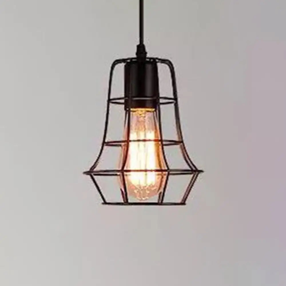 Industrial Retro 1-Light Pendant With Metal Cage For Bar - Hang In Style! Black / Bulged