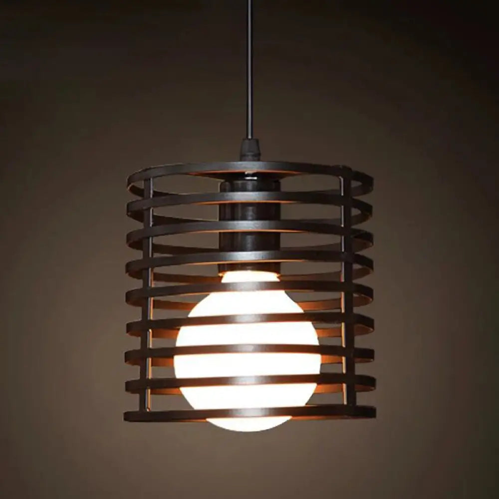 Industrial Retro 1-Light Pendant With Metal Cage For Bar - Hang In Style! Black / Cylinder