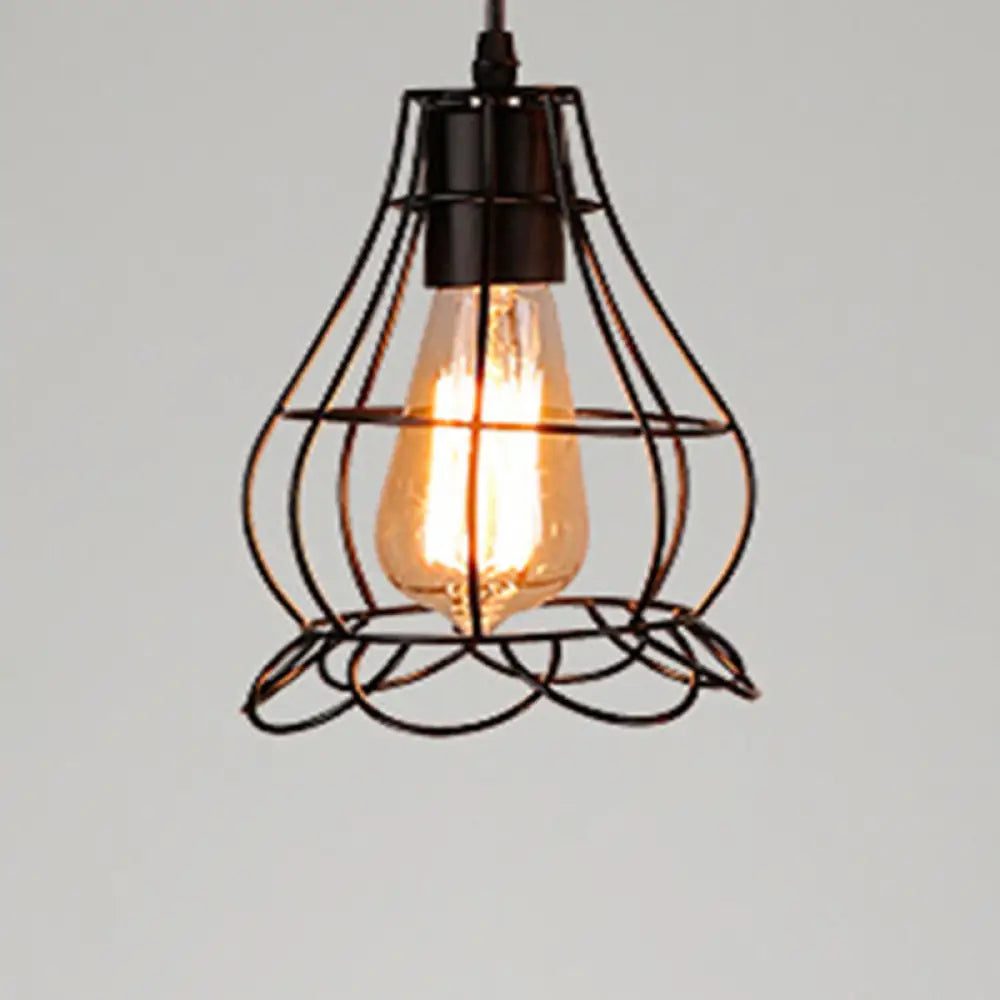 Industrial Retro 1-Light Pendant With Metal Cage For Bar - Hang In Style! Black / Flower