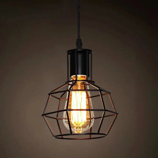 Industrial Retro 1-Light Pendant With Metal Cage For Bar - Hang In Style! Black / Frame