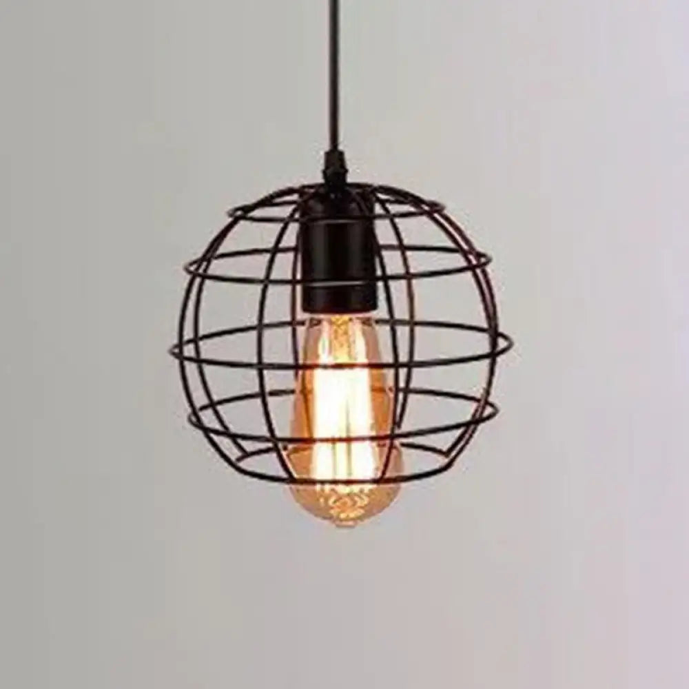 Industrial Retro 1-Light Pendant With Metal Cage For Bar - Hang In Style! Black / Globe