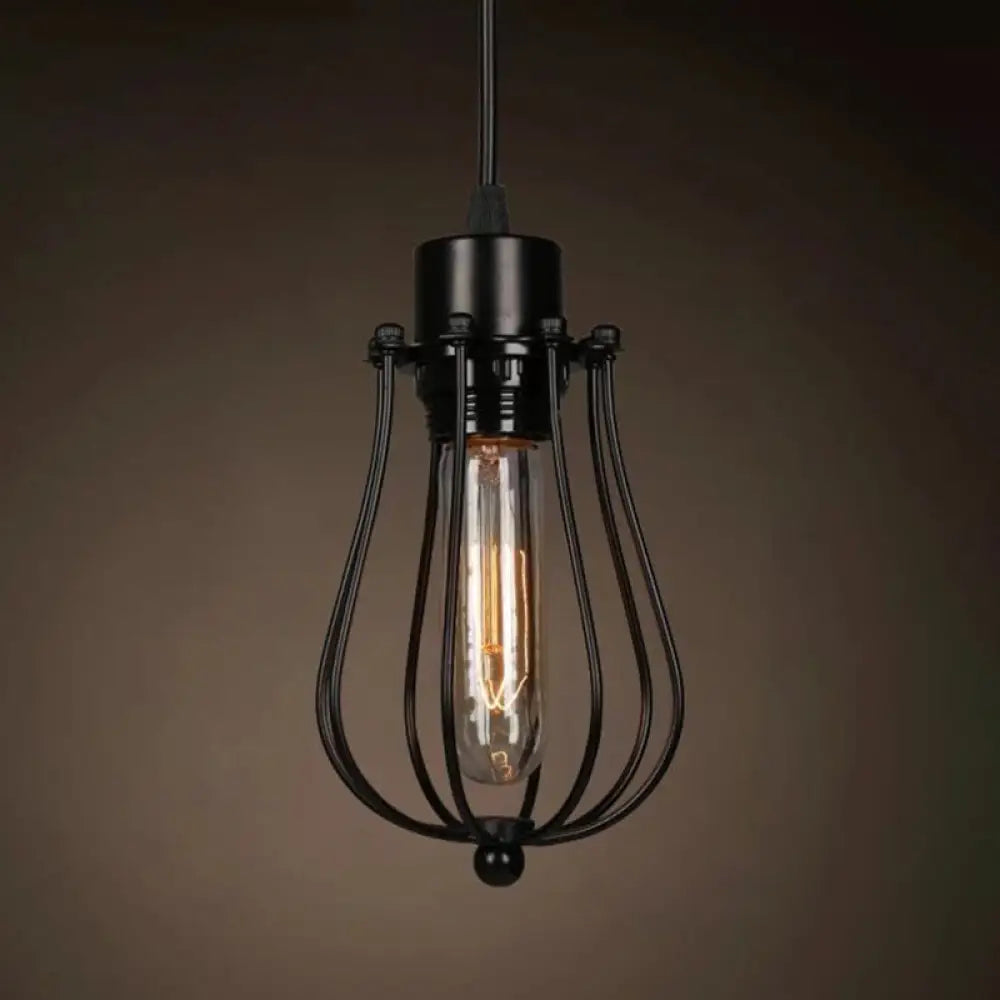 Industrial Retro 1-Light Pendant With Metal Cage For Bar - Hang In Style! Black / Gourd