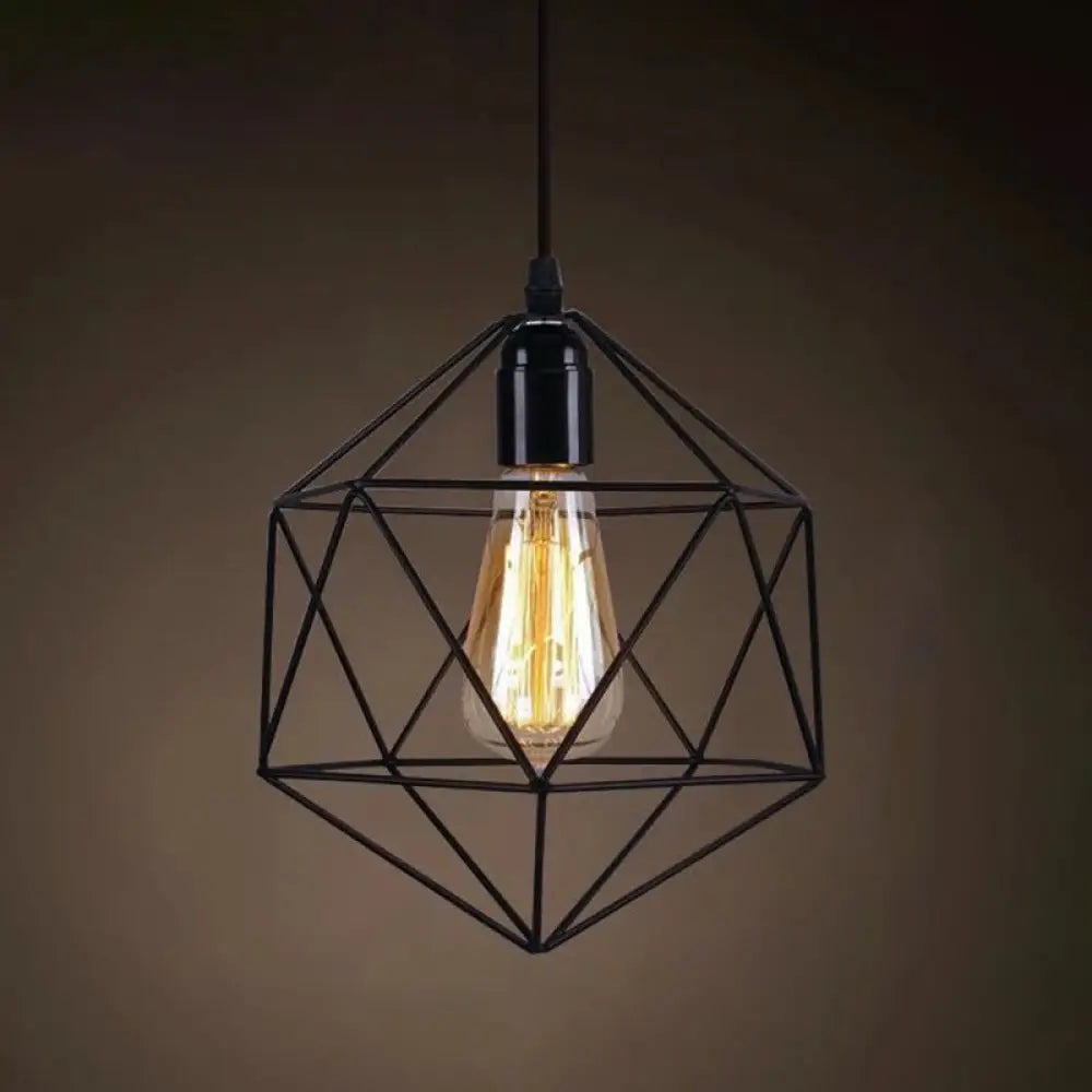 Industrial Retro 1-Light Pendant With Metal Cage For Bar - Hang In Style! Black / Hexagon