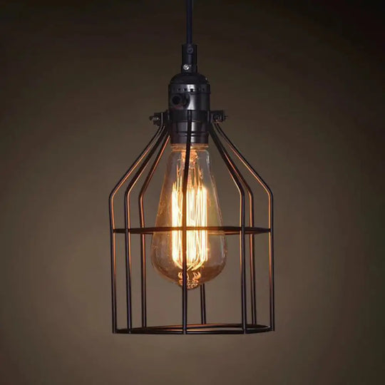 Industrial Retro 1-Light Pendant With Metal Cage For Bar - Hang In Style! Black / House