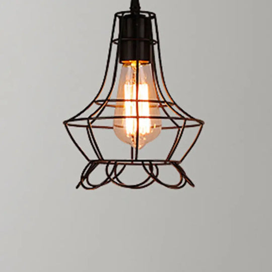 Industrial Retro 1-Light Pendant With Metal Cage For Bar - Hang In Style! Black / Lace