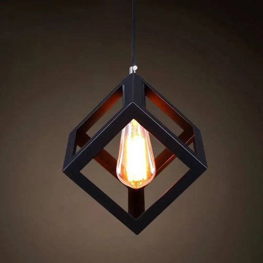 Industrial Retro 1-Light Pendant With Metal Cage For Bar - Hang In Style! Black / Square