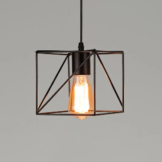 Industrial Retro 1-Light Pendant With Metal Cage For Bar - Hang In Style! Black / Square Plate
