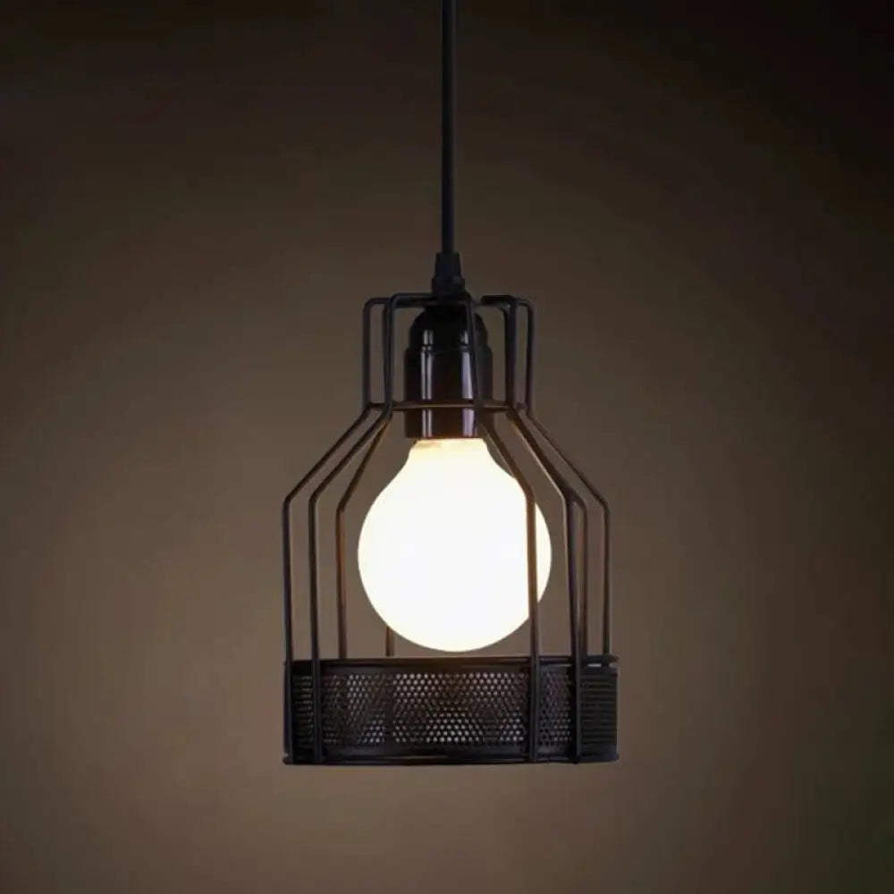 Industrial Retro 1-Light Pendant With Metal Cage For Bar - Hang In Style! Black / Trapezoid