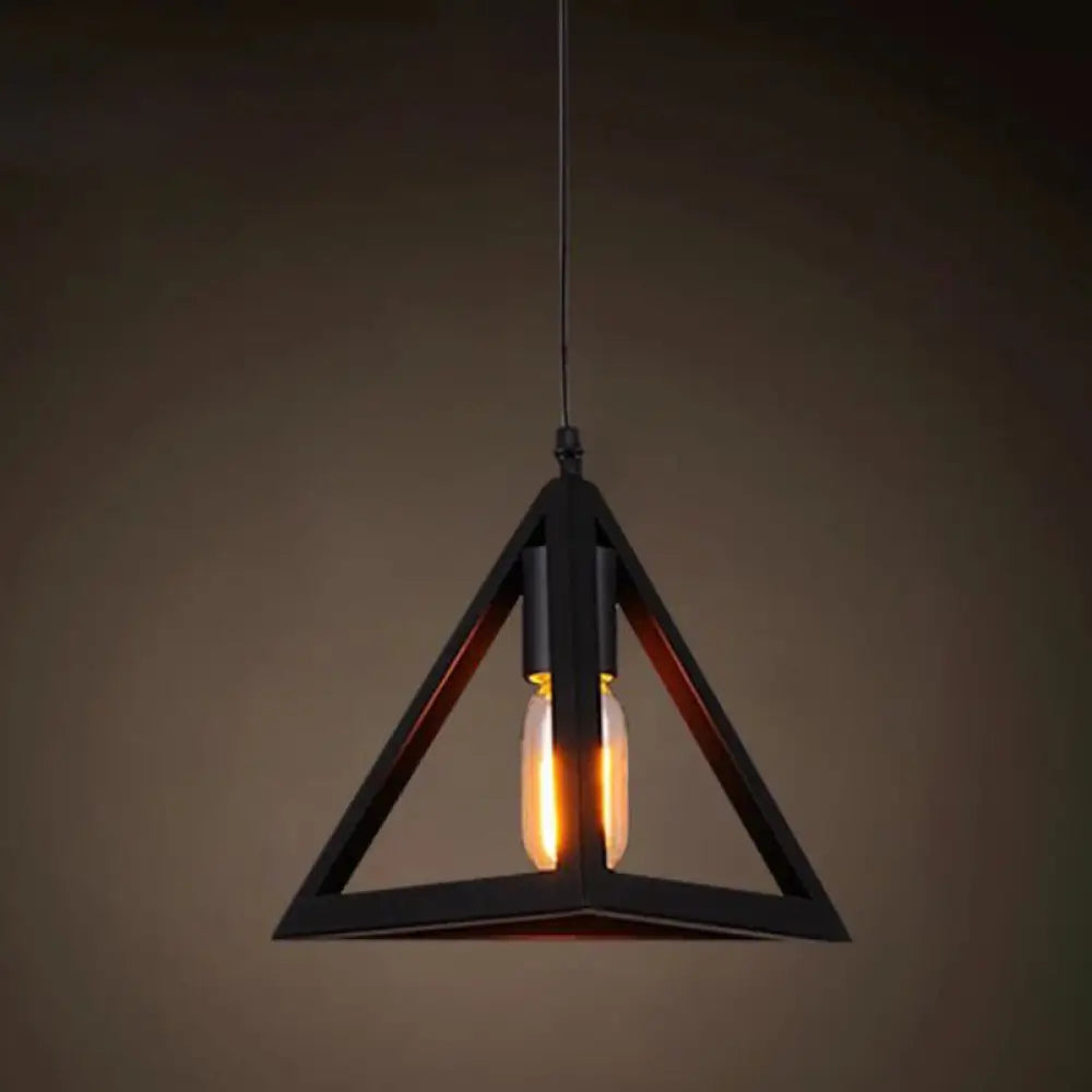 Industrial Retro 1-Light Pendant With Metal Cage For Bar - Hang In Style! Black / Triangle