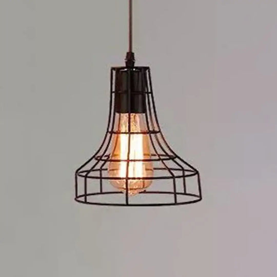 Industrial Retro 1-Light Pendant With Metal Cage For Bar - Hang In Style! Black / Trumpet