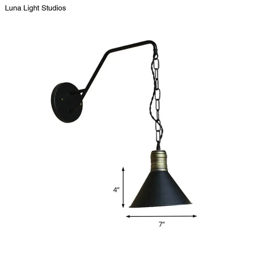 Industrial Retro Black Conical Wall Lighting Sconce With Chain For Dining Room