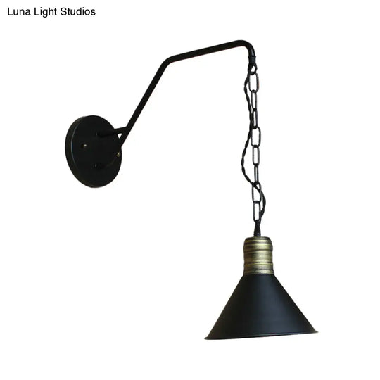 Industrial Retro Black Conical Wall Lighting Sconce With Chain For Dining Room