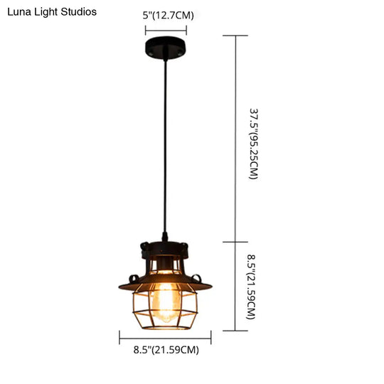 Industrial Retro Black Metal Pendant Light With Wire Cage - Perfect For Restaurants