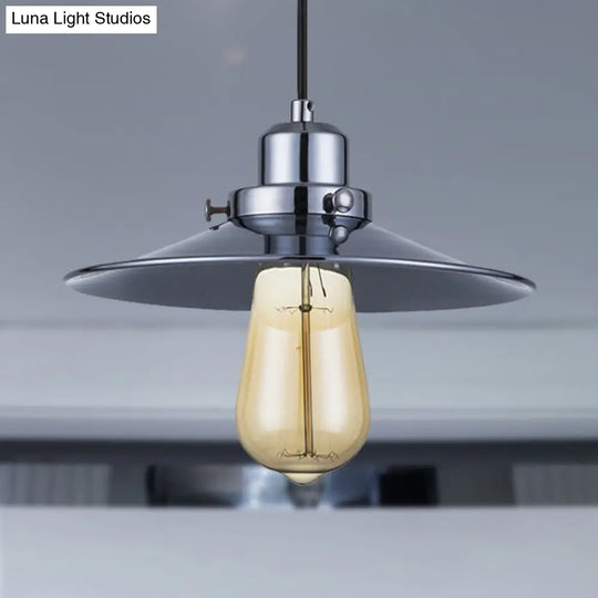 Industrial Retro Hanging Lamp - Polished Chrome With Flared Metal Shade 1 Bulb Pendant Light For