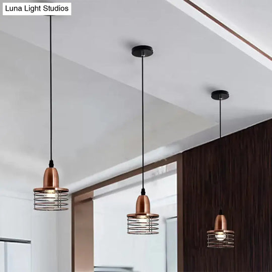 Industrial Retro Pendant Lighting: 1-Light Drum With Wire Cage Shade For Kitchen Ceiling