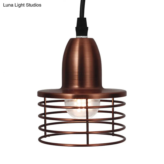 Industrial Retro Pendant Lighting: 1-Light Drum With Wire Cage Shade For Kitchen Ceiling