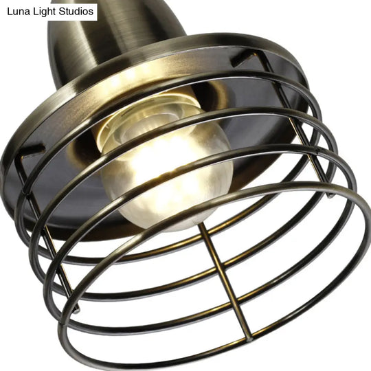 Industrial Retro Pendant Lighting: 1-Light Drum With Wire Cage Shade For Kitchen Ceiling