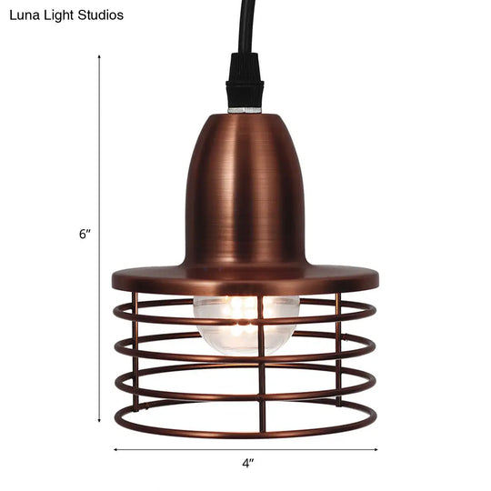 Industrial Retro Pendant Lighting: 1-Light Drum With Wire Cage Shade For Kitchen Ceiling