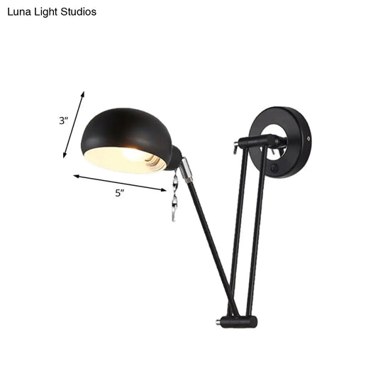 Industrial Retro Swing Arm Wall Light - Metallic Black Bowl Sconce For Living Room Lighting And